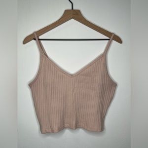 H&M THIN STRAP V NECK RIBBED BLUSH CROP CAMISOLE